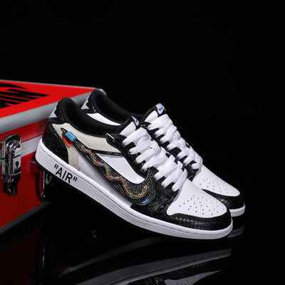 Custom Black and White - Python Pattern Air Jordan Low - Top – custom sneakers view 2 | DiySneakers