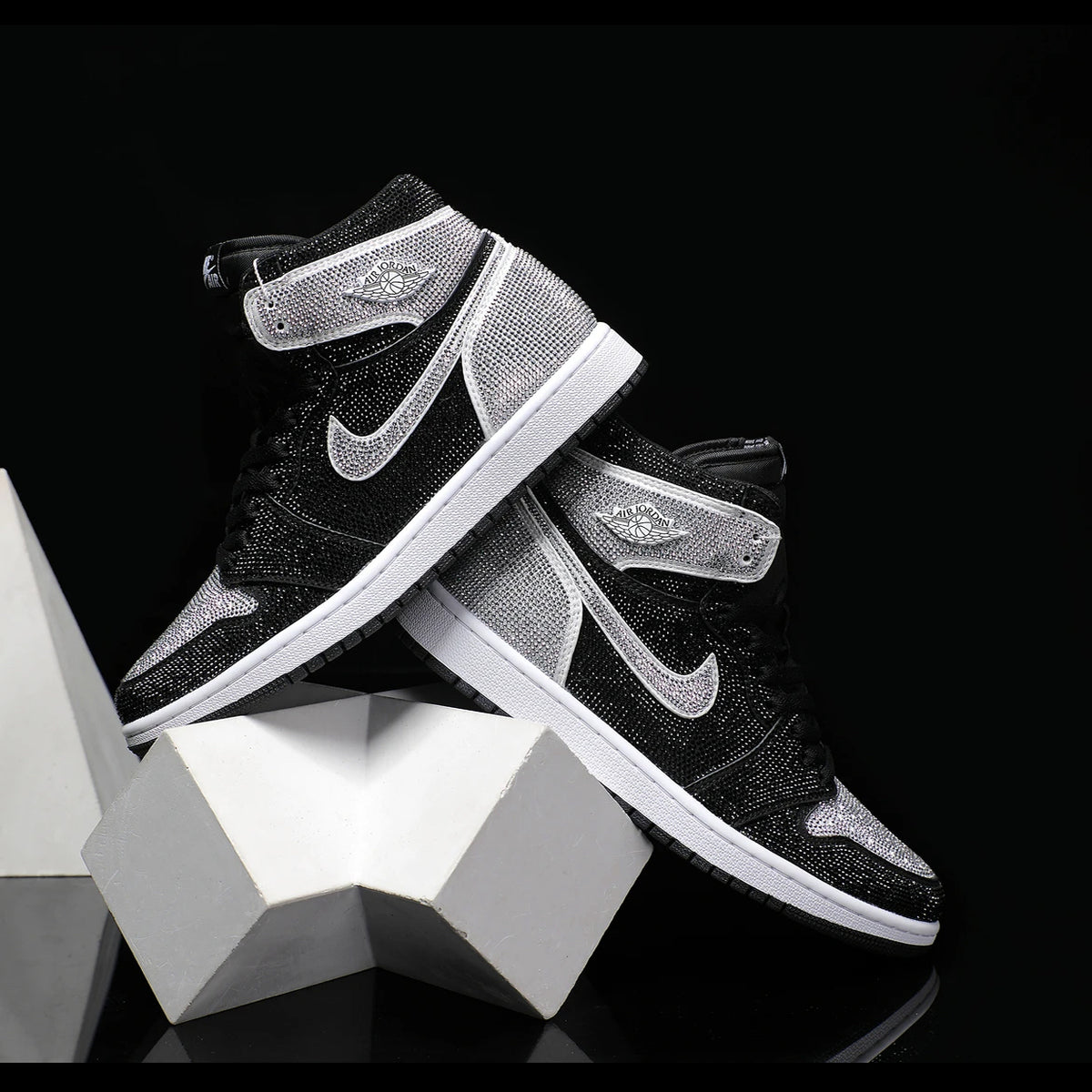 Custom Shadow Gray - Full Diamond Air Jordan High - Top – hand-painted custom sneakers | DiySneakers
