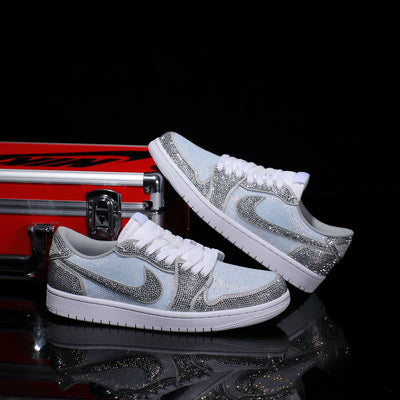 Custom Silver - White Full Diamond Air Jordan Low - Top – custom sneakers view 2 | DiySneakers