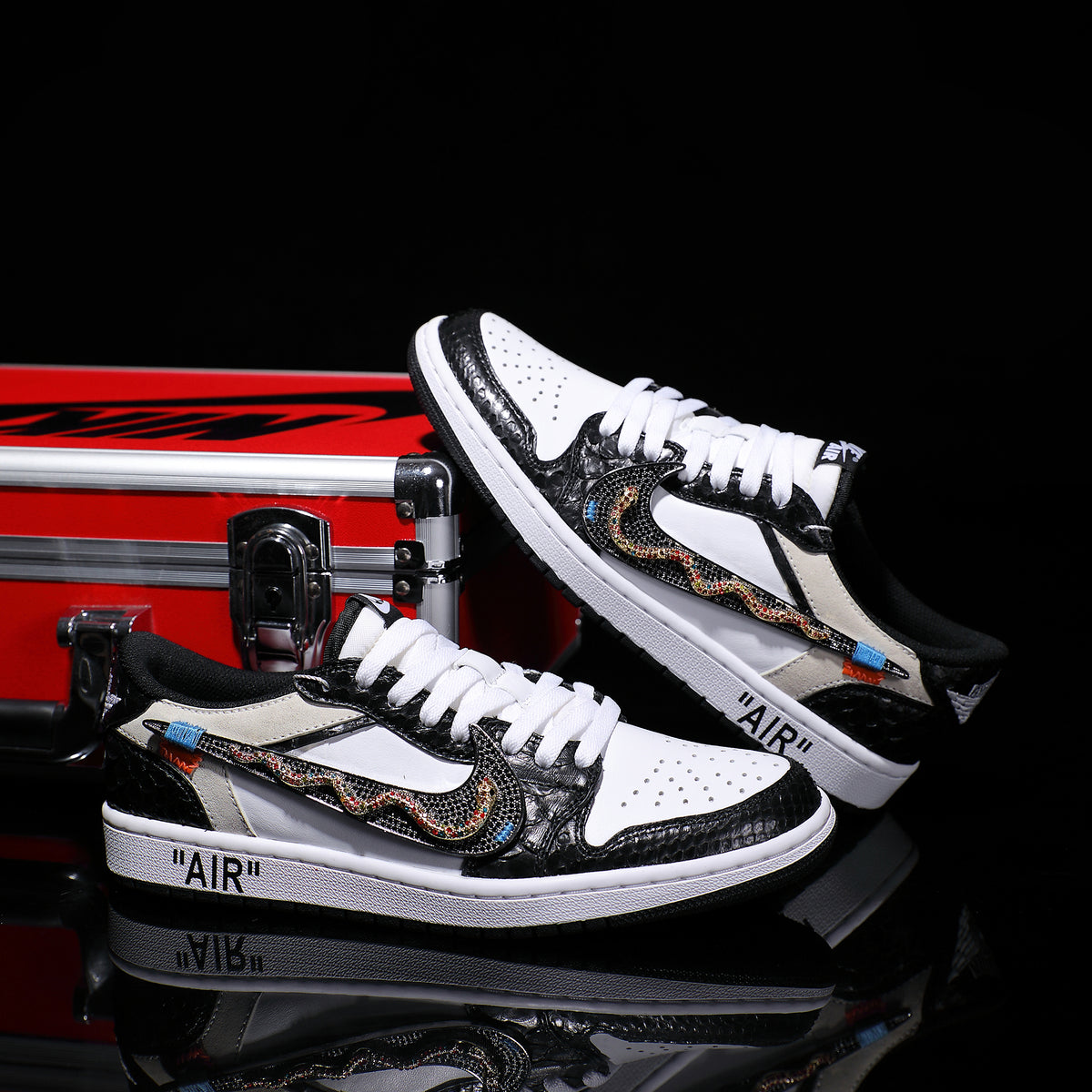 Custom Black and White - Python Pattern Air Jordan Low - Top – hand-painted custom sneakers | DiySneakers