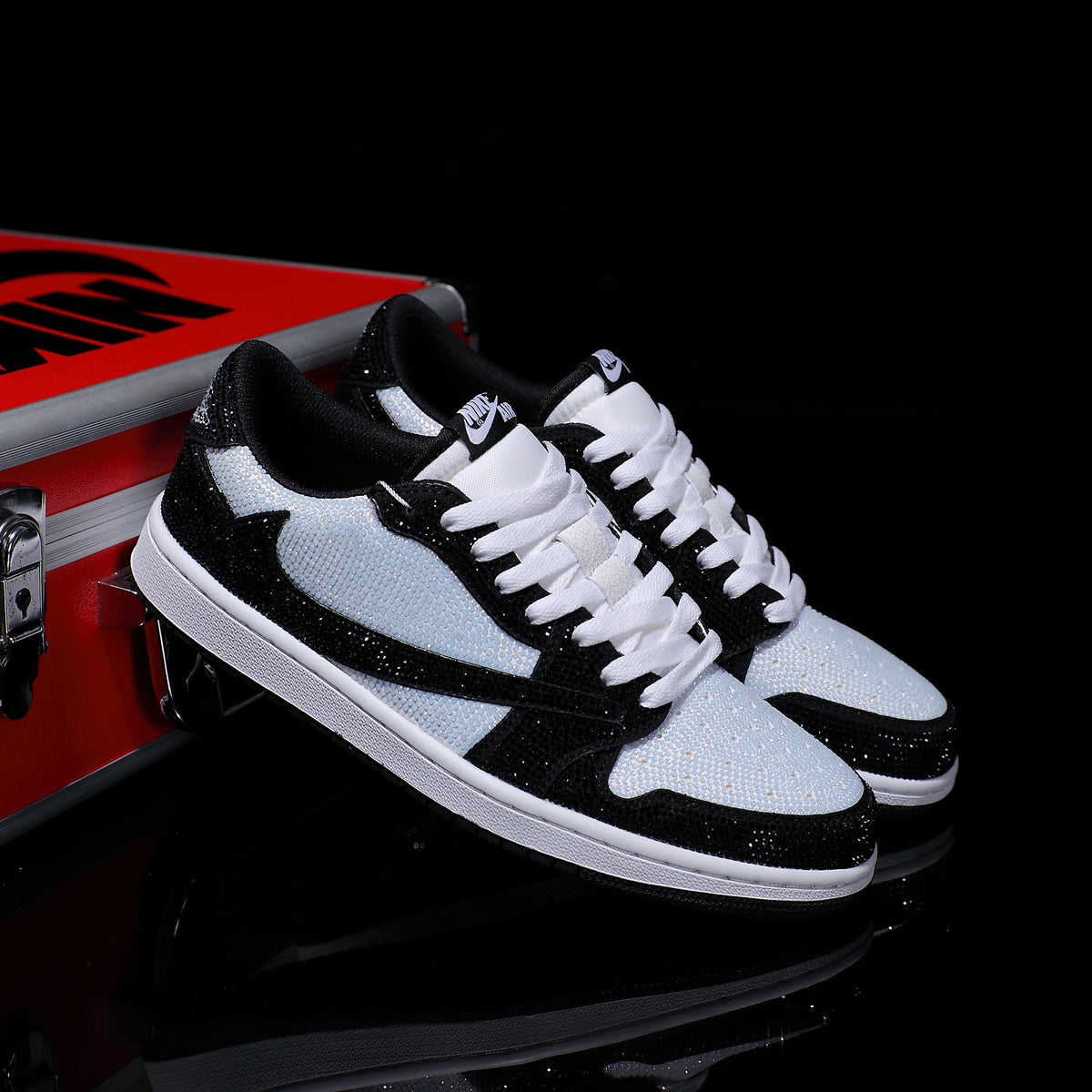 Custom Black and White - Full Diamond Air Jordan Low - Top – hand-painted custom sneakers | DiySneakers