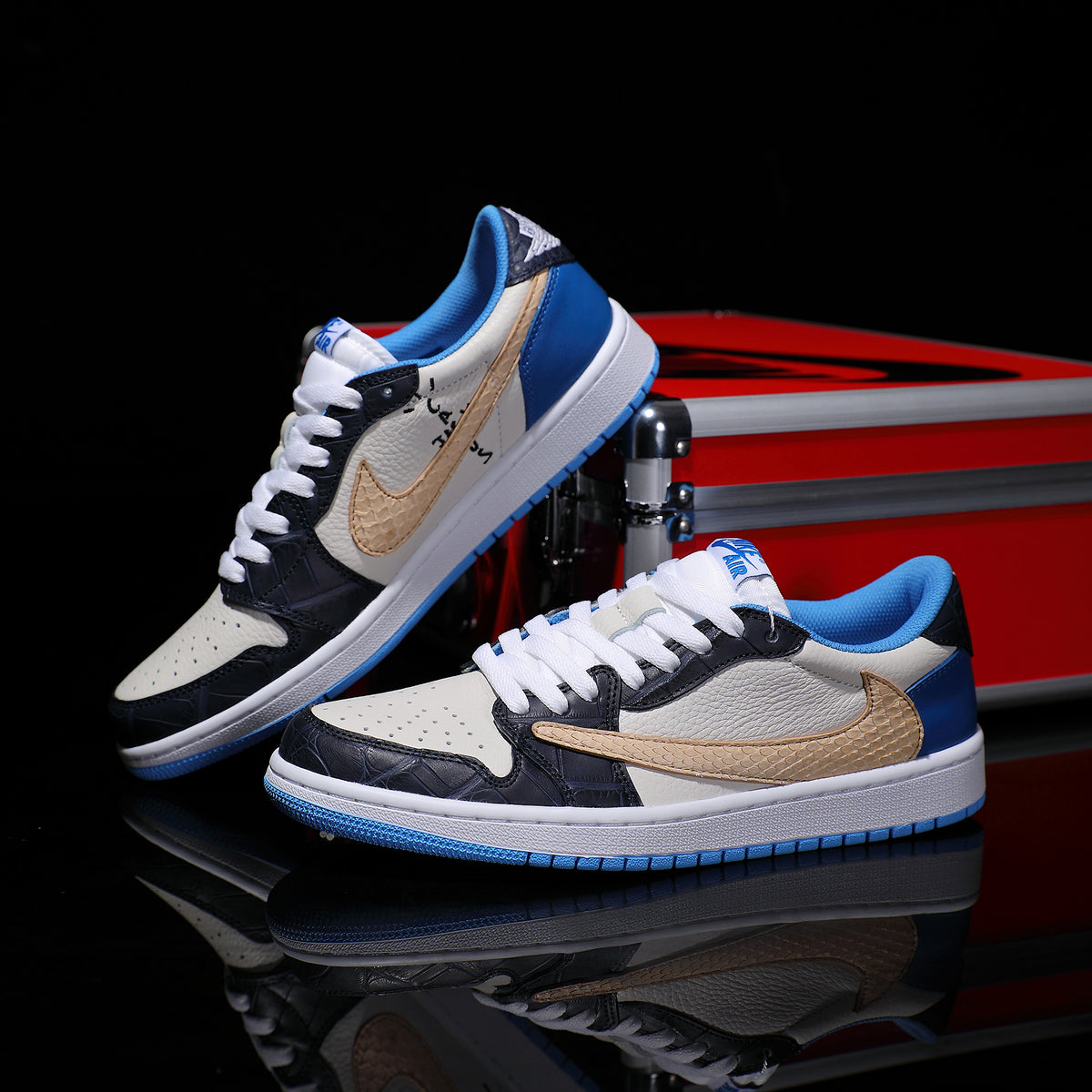 Custom Lightning Blue - Crocodile Pattern + Python Pattern Air Jordan Low - Top – hand-painted custom sneakers | DiySneakers
