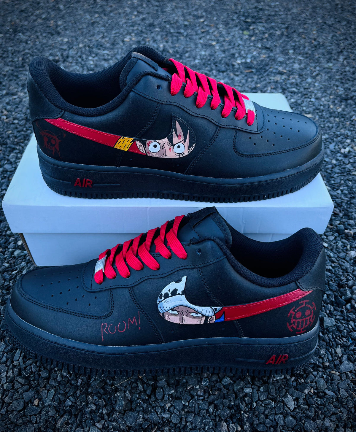 Custom luffy x Trafalgar Law Air Force 1 – hand-painted custom sneakers | DiySneakers