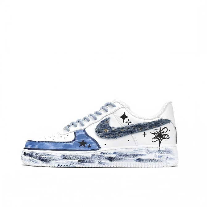Custom Deep-Sea Star Air Force 1 Denim Style – hand-painted custom sneakers | DiySneakers