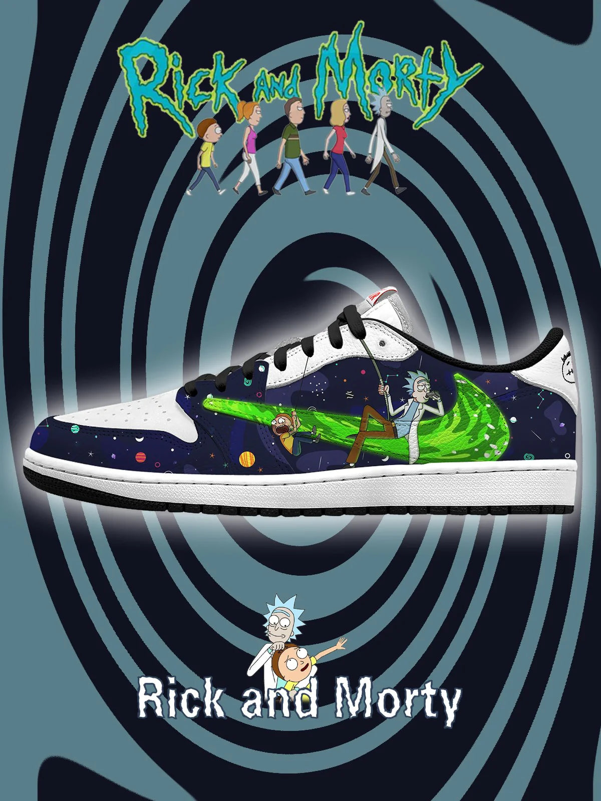 Custom Rick and Morty Air Jordan Low - Top Blue – hand-painted custom sneakers | DiySneakers