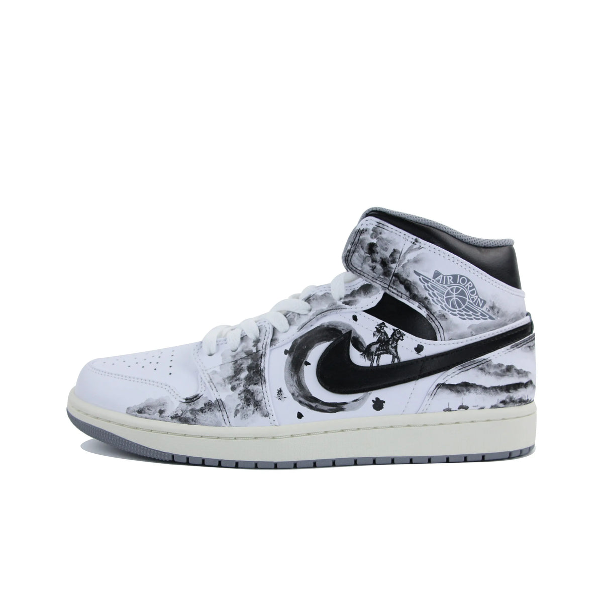 Custom Knights Errant Air Jordan 1 Mid - Top White/Black – hand-painted custom sneakers | DiySneakers
