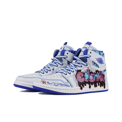 Custom White Noise, Blue Notes Air Jordan 1 High - Top White/Blue – custom sneakers view 2 | DiySneakers