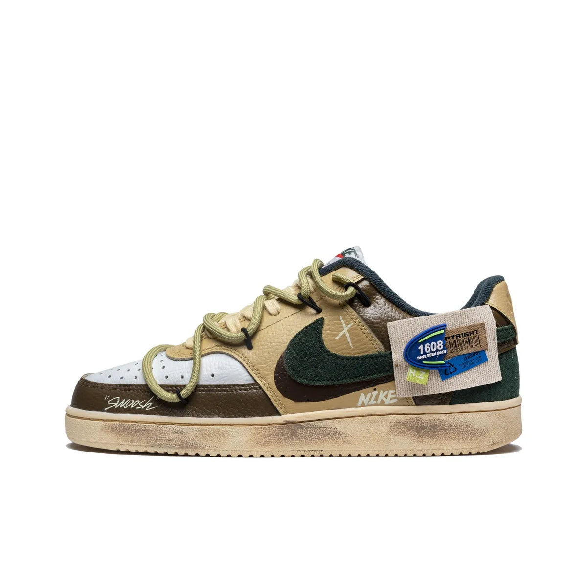 Custom Retro Mocha Court Vision 1 Low Distressed Style Brown/Yellow – hand-painted custom sneakers | DiySneakers