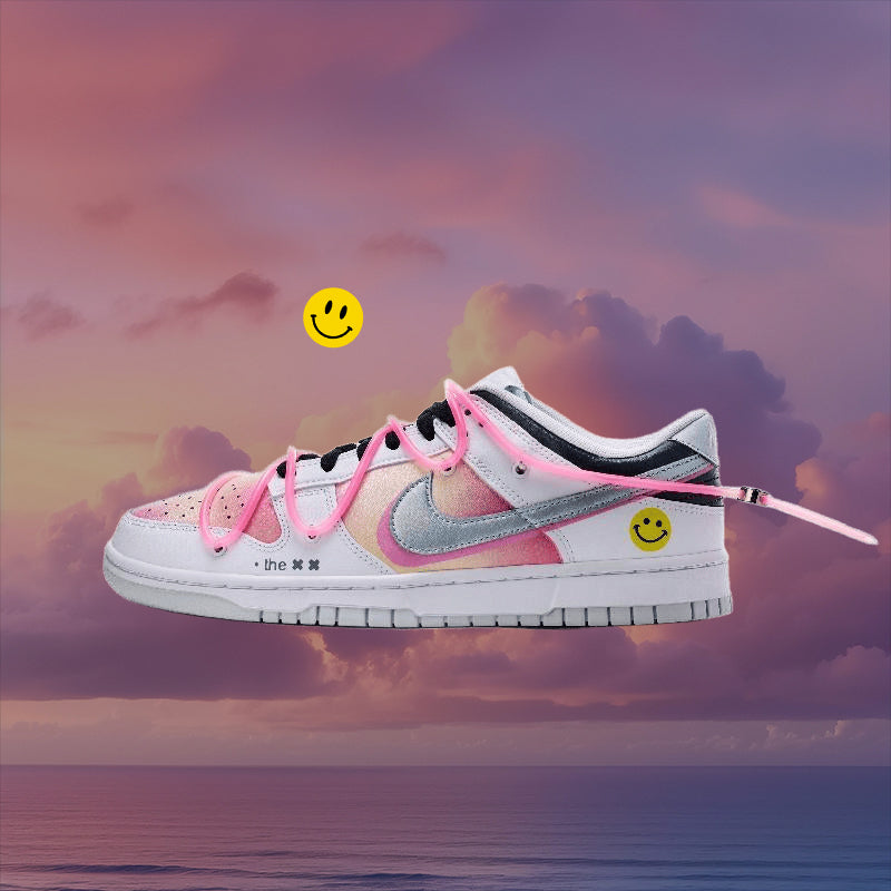 Custom Pink mesh pattern Dunk White/pink/silver – hand-painted custom sneakers | DiySneakers