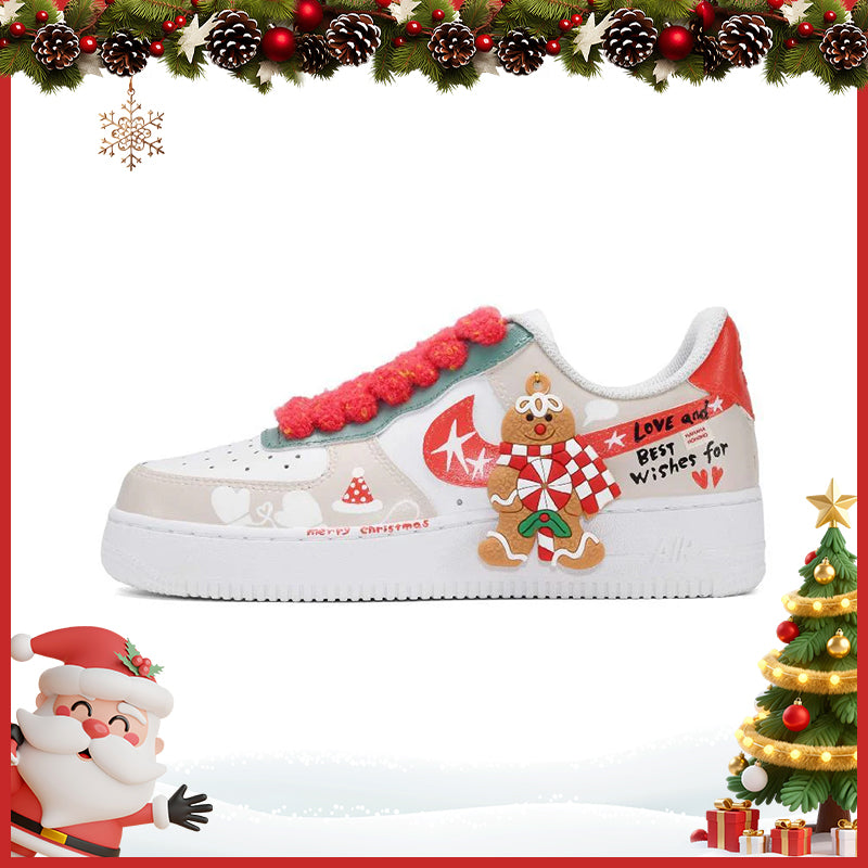 Custom Red and white Christmas greetings for both and Air Force 1 Red White – hand-painted custom sneakers | DiySneakers