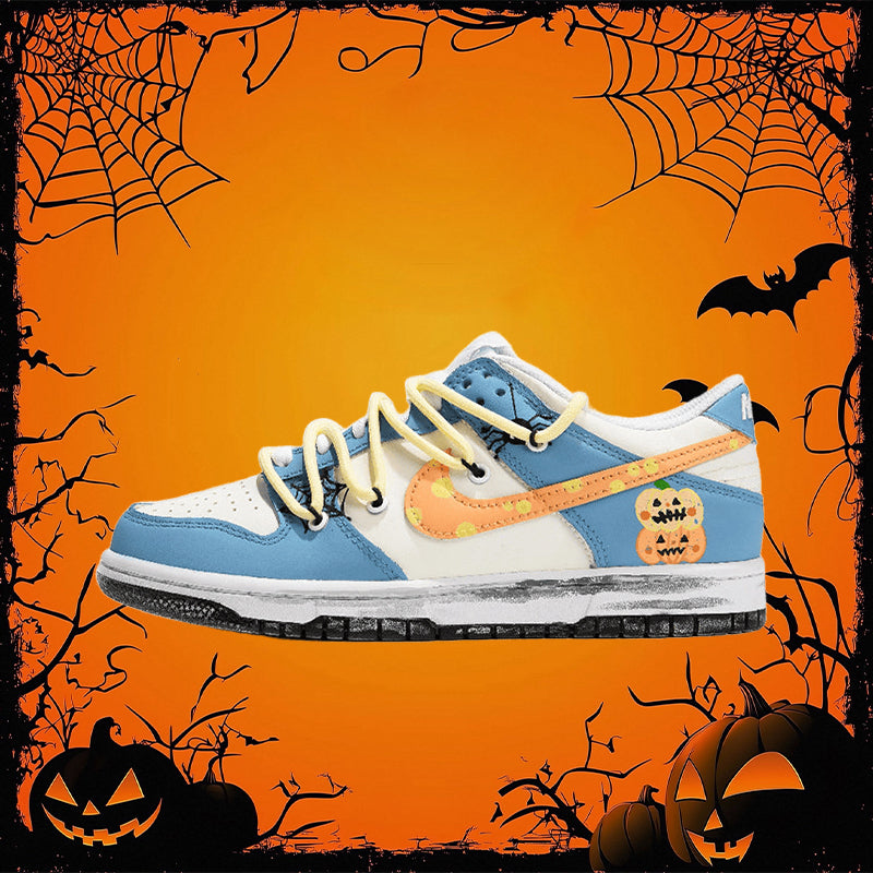 Custom Silly Pumpkin Dunk Blue/White – hand-painted custom sneakers | DiySneakers