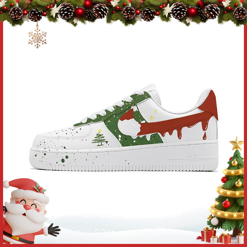 Custom Christmas Snowy Night Air Force 1 White – hand-painted custom sneakers | DiySneakers