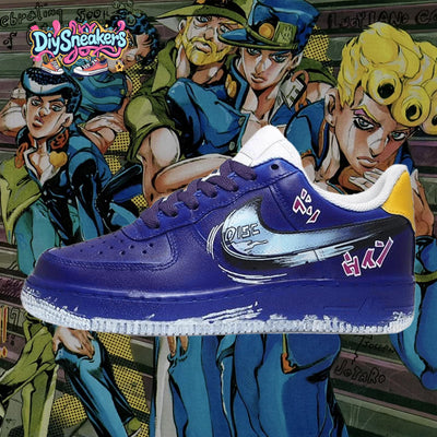 Custom JOJO is blue and yellow Air Force 1 – custom sneakers view 2 | DiySneakers
