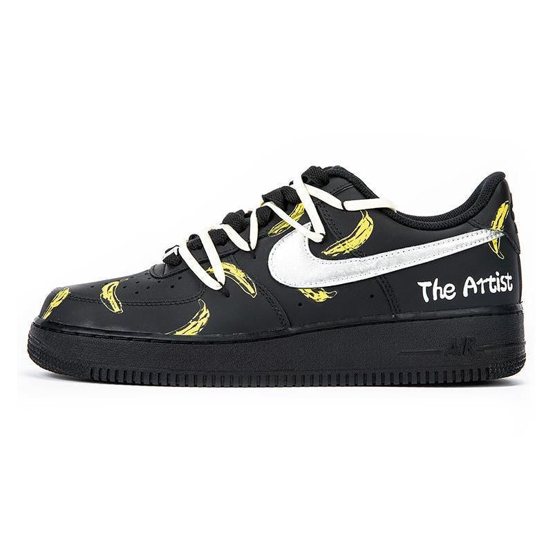 Custom banana deconstructed wind shoelaces Air Force 1 Black – hand-painted custom sneakers | DiySneakers