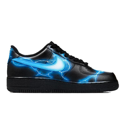 Custom Female Lightning Storm Chidori spray painting in black and blue Air Force 1 Blue/Black – custom sneakers view 2 | D…