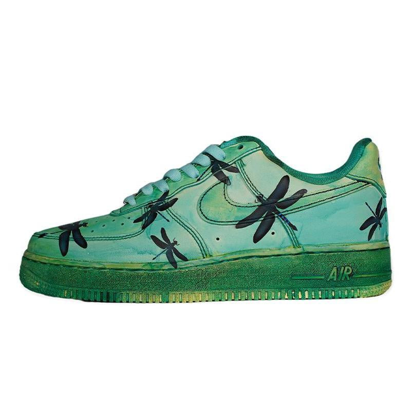 Custom The green-dyed dragonfly is dyed greenish-black Air Force 1 Black/Green – hand-painted custom sneakers | DiySneakers