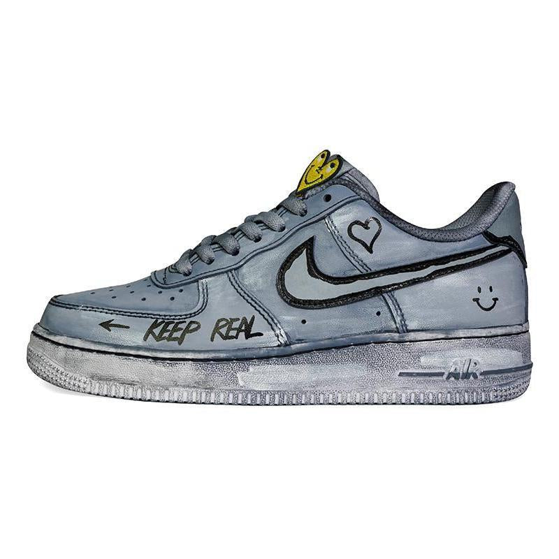 Custom The smiling face graffiti is tinted with grey Air Force 1 Gray – hand-painted custom sneakers | DiySneakers