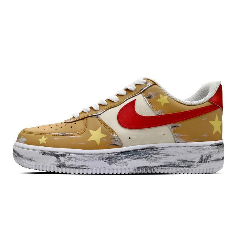 Custom Alcohol scratch-off cards are used to age the red and yellow stars Air Force 1 – hand-painted custom sneakers | Diy…