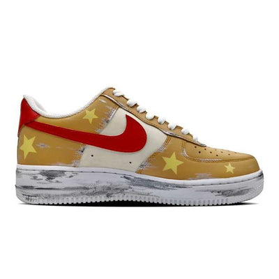 Custom Alcohol scratch-off cards are used to age the red and yellow stars Air Force 1 – custom sneakers view 2 | DiySneakers