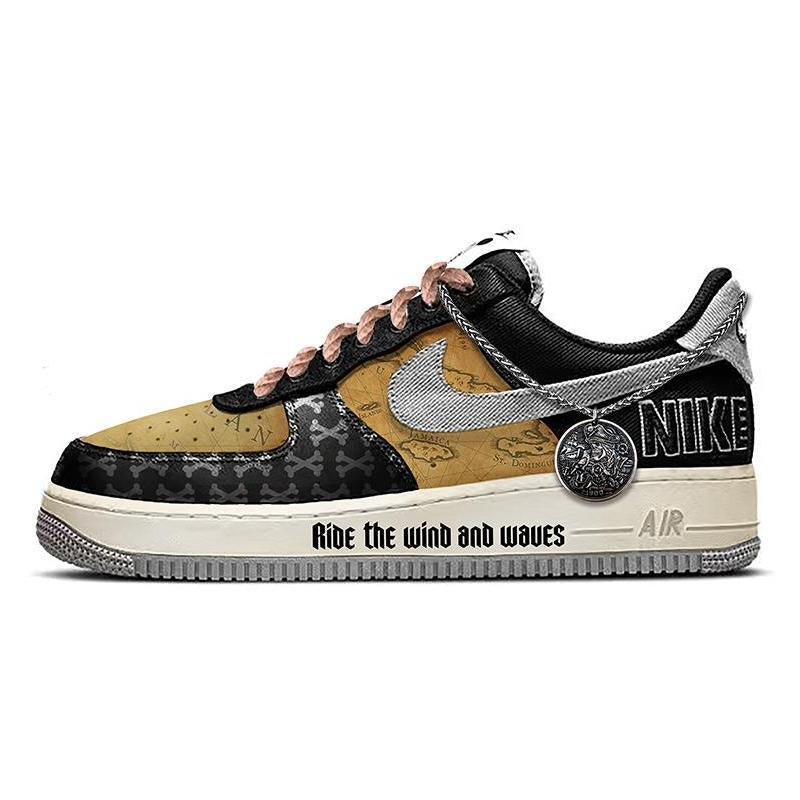 Custom Male pirate treasure map in black and yellow Air Force 1 – hand-painted custom sneakers | DiySneakers