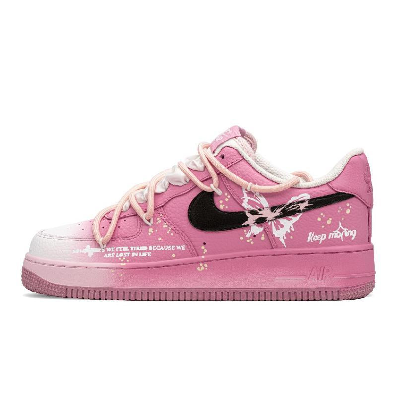Custom The butterfly is fluttering Air Force 1 Black/pink – hand-painted custom sneakers | DiySneakers