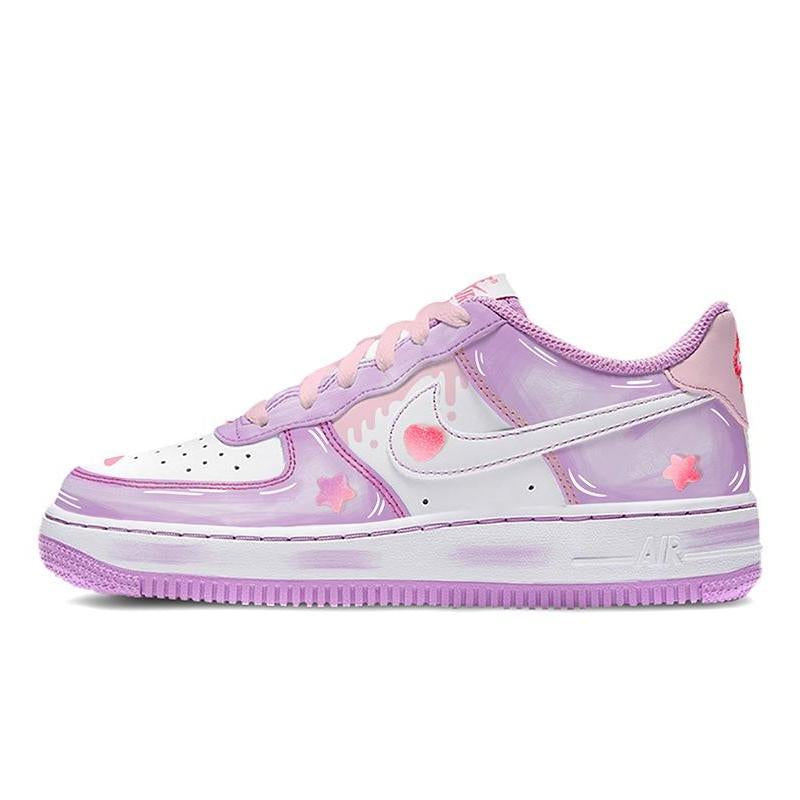 Custom Sweet gummy candies for in white and purple Air Force 1 White/purple – hand-painted custom sneakers | DiySneakers