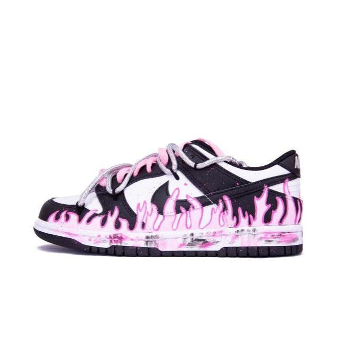 Custom Blazing Fire Dunk Dark Obsidian/Fierce Pink/White – hand-painted custom sneakers | DiySneakers