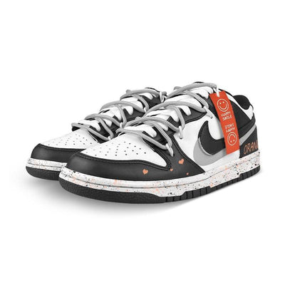 Custom folded smiley face orange Dunk White/black/gray – hand-painted custom sneakers | DiySneakers