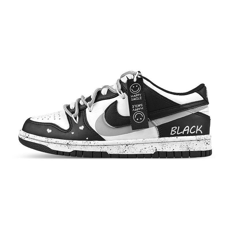 Custom style folded in half with a black smiling face Dunk – hand-painted custom sneakers | DiySneakers