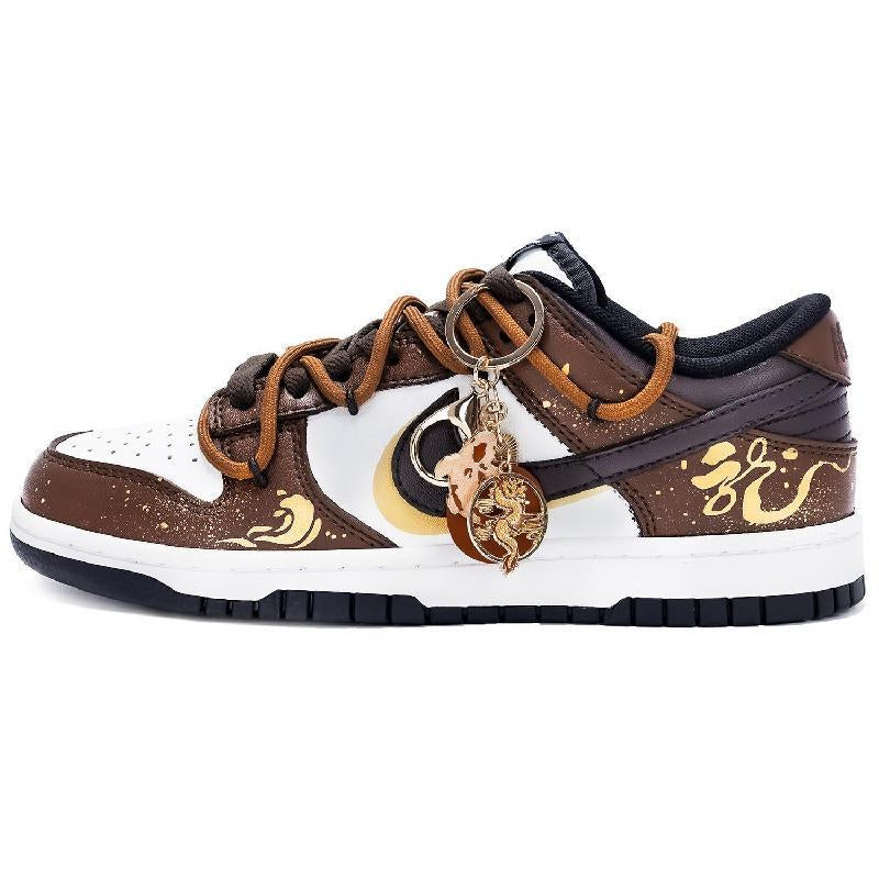 Custom Female dragon carp Dunk Brown/white/gold – hand-painted custom sneakers | DiySneakers