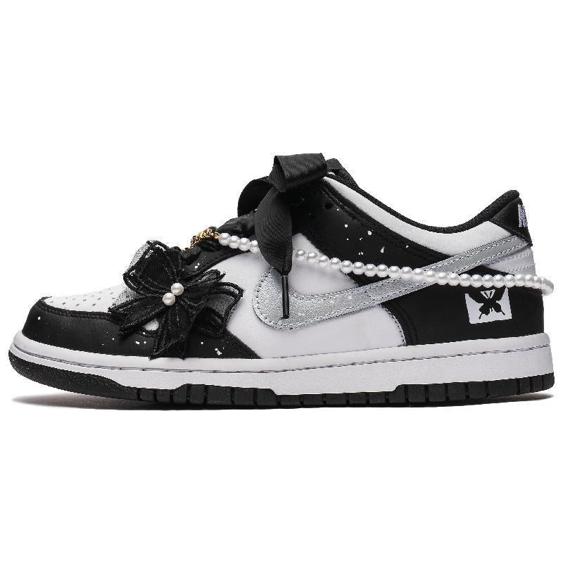 Custom Female pearl butterfly Dunk Black – hand-painted custom sneakers | DiySneakers