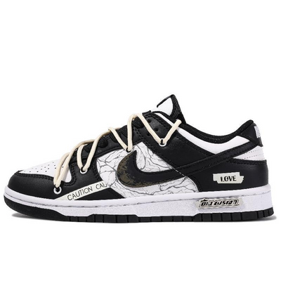 Custom Crack Dunk Black/white/pink – hand-painted custom sneakers | DiySneakers