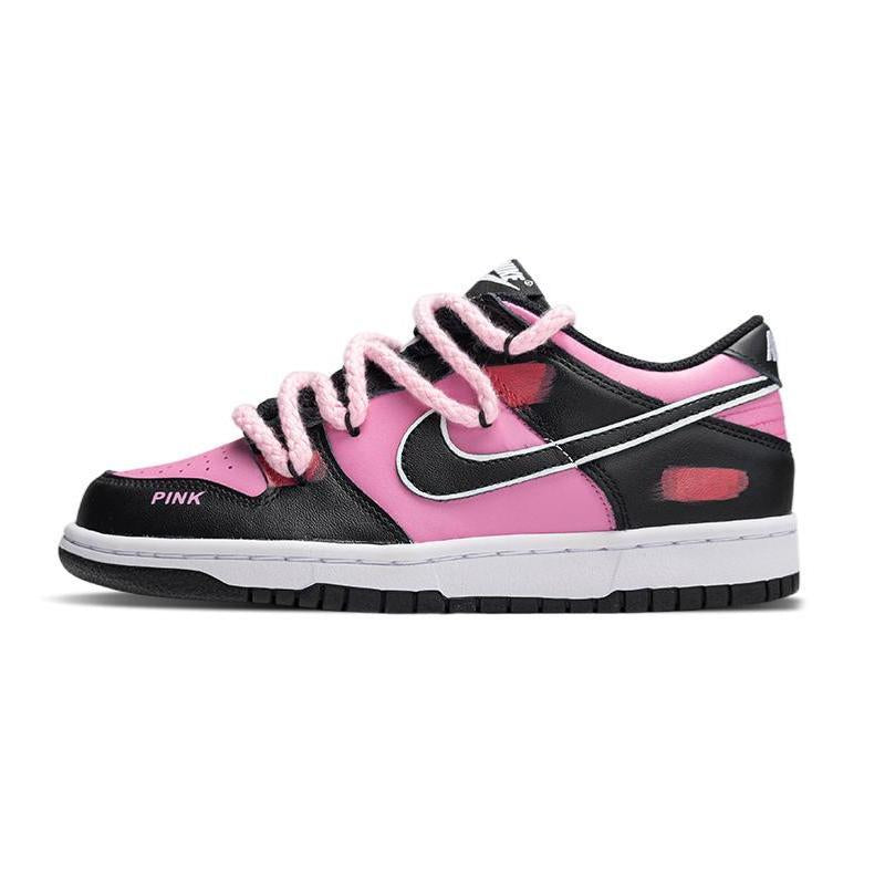 Custom A big boy in cherry red, black and pink Dunk – hand-painted custom sneakers | DiySneakers