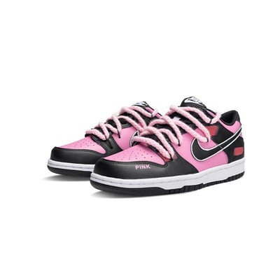 Custom A big boy in cherry red, black and pink Dunk – custom sneakers view 2 | DiySneakers