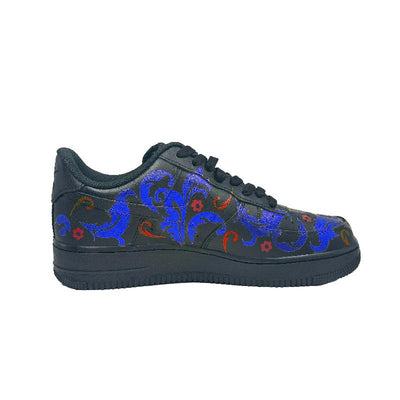 Custom Blue and red flowers Air Force 1 Black/Blue – custom sneakers view 2 | DiySneakers