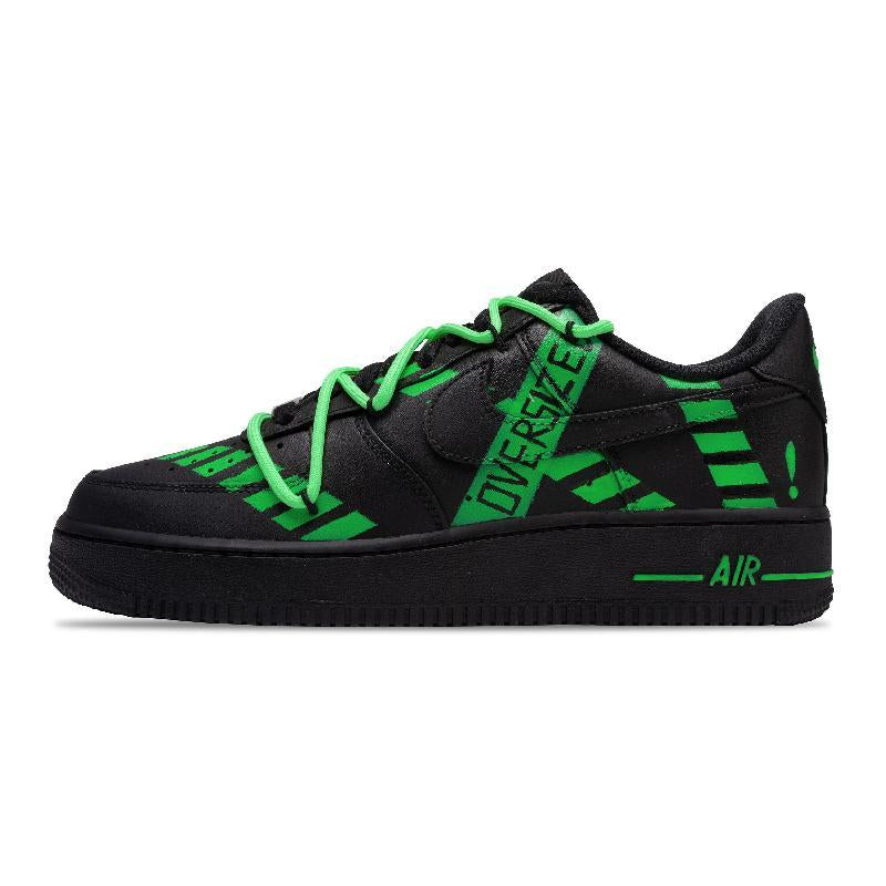 Black and green Alert graphic custom sneakers