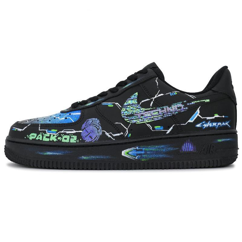 Green purple blue and white Thunderbolt custom sneakers