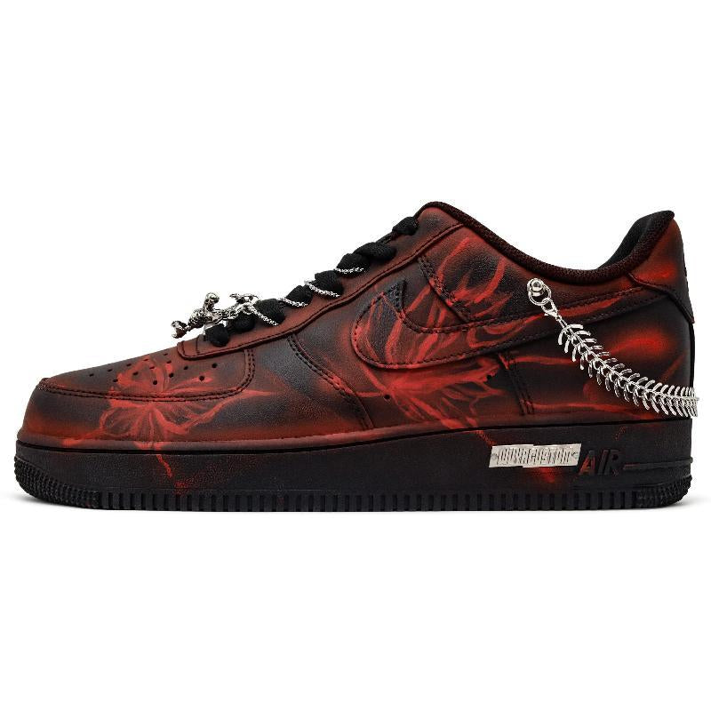 Black and red street-art graphic custom sneakers