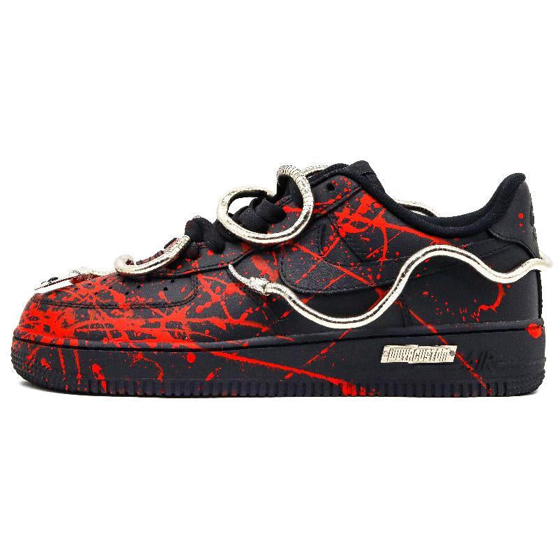 Custom Version of the Leaping Snake Air Force 1 Black/Red – hand-painted custom sneakers | DiySneakers