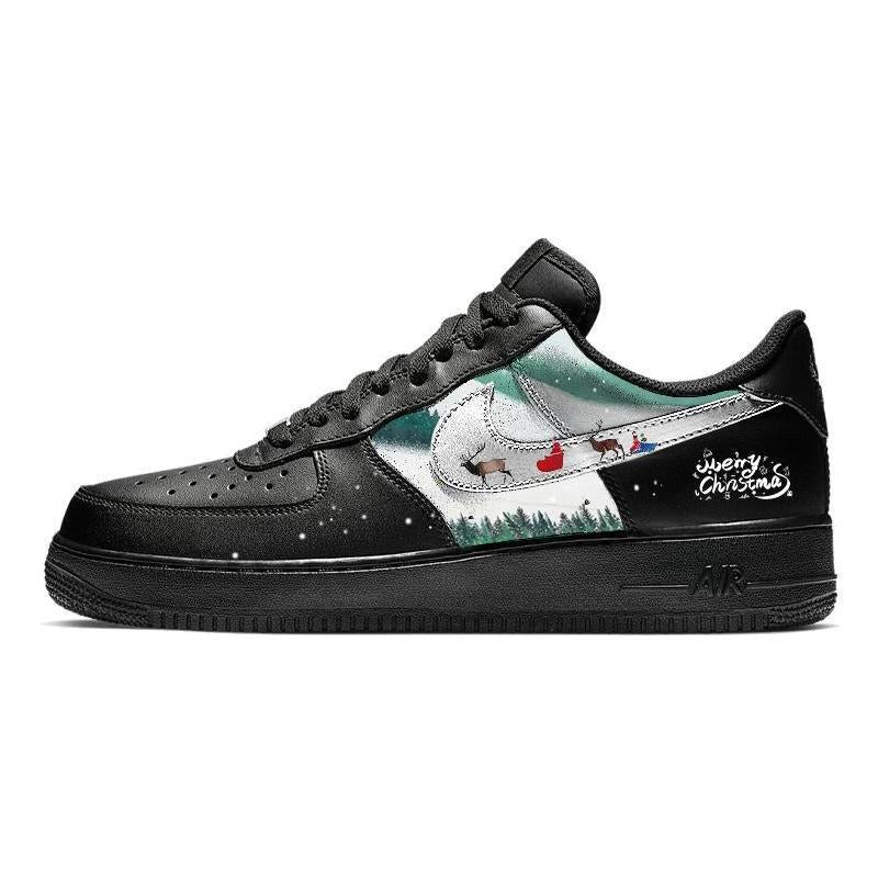 Custom Christmas sled Air Force 1 Black/White – hand-painted custom sneakers | DiySneakers