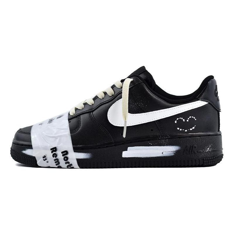 Custom "North Latitude Smiling Face" Air Force 1 Black/white – hand-painted custom sneakers | DiySneakers