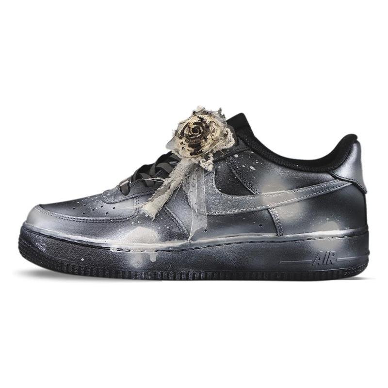 Custom Splashed Ink Technology Air Force 1 Black/Sliver – hand-painted custom sneakers | DiySneakers