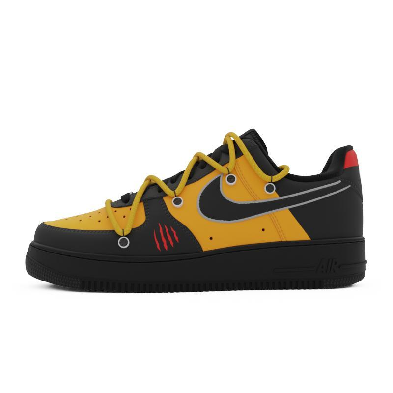 Custom The AF claw marks are black and yellow Air Force 1 Black/Yellow/Red – hand-painted custom sneakers | DiySneakers