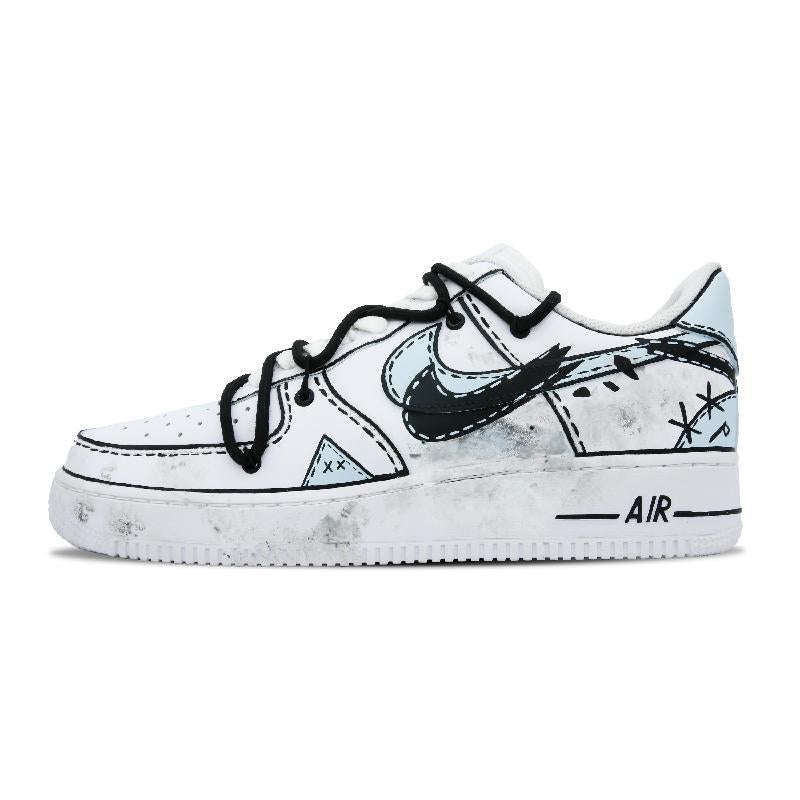 Custom 7 Planet Denim patches Air Force 1 Black Blue – hand-painted custom sneakers | DiySneakers