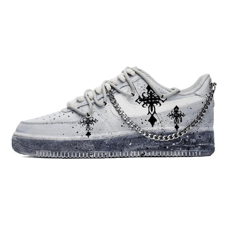 Custom The style for baptism Day is grey and black Air Force 1 – hand-painted custom sneakers | DiySneakers