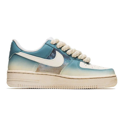 Custom Denim retro gradient blue C Air Force 1 Blue/beige – hand-painted custom sneakers | DiySneakers