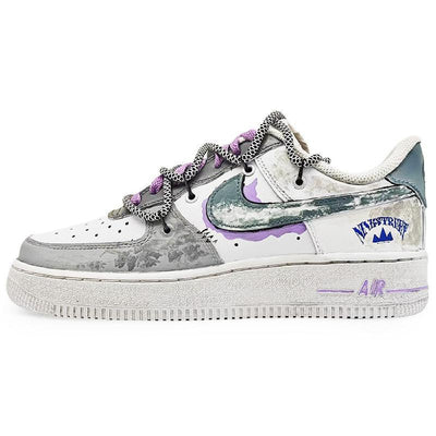 Custom Ninth Street 2.0 Air Force 1 Gray/White/Gray Blue/Purple/Blue/Black – hand-painted custom sneakers | DiySneakers