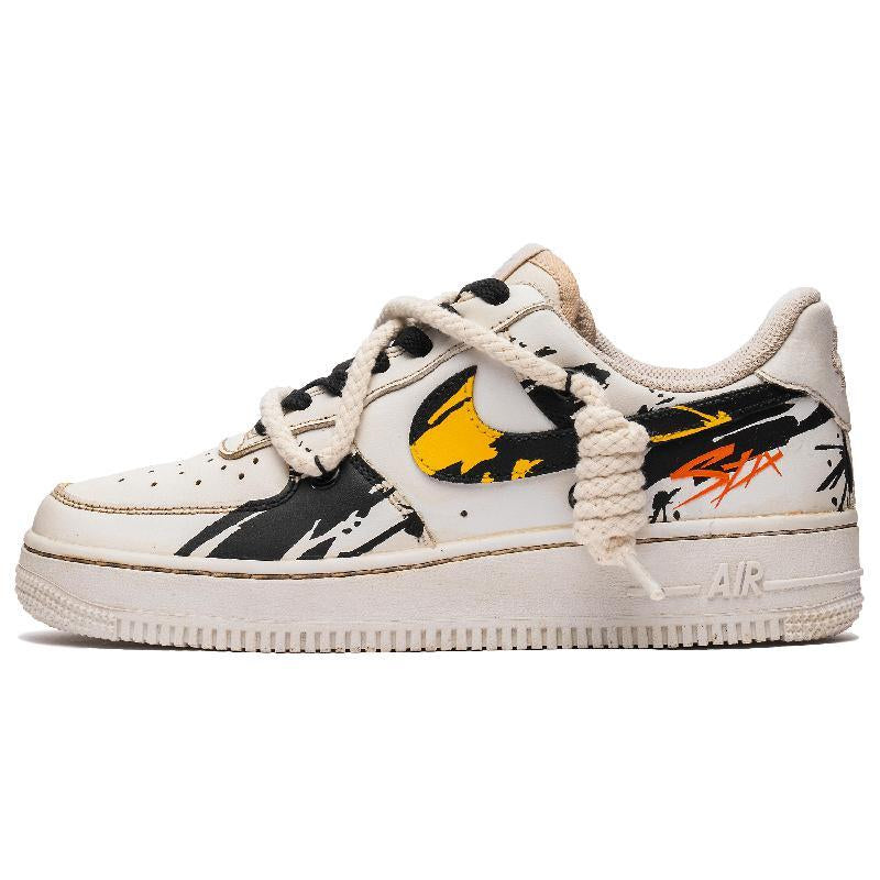 Black and yellow ink-wash custom sneakers for men