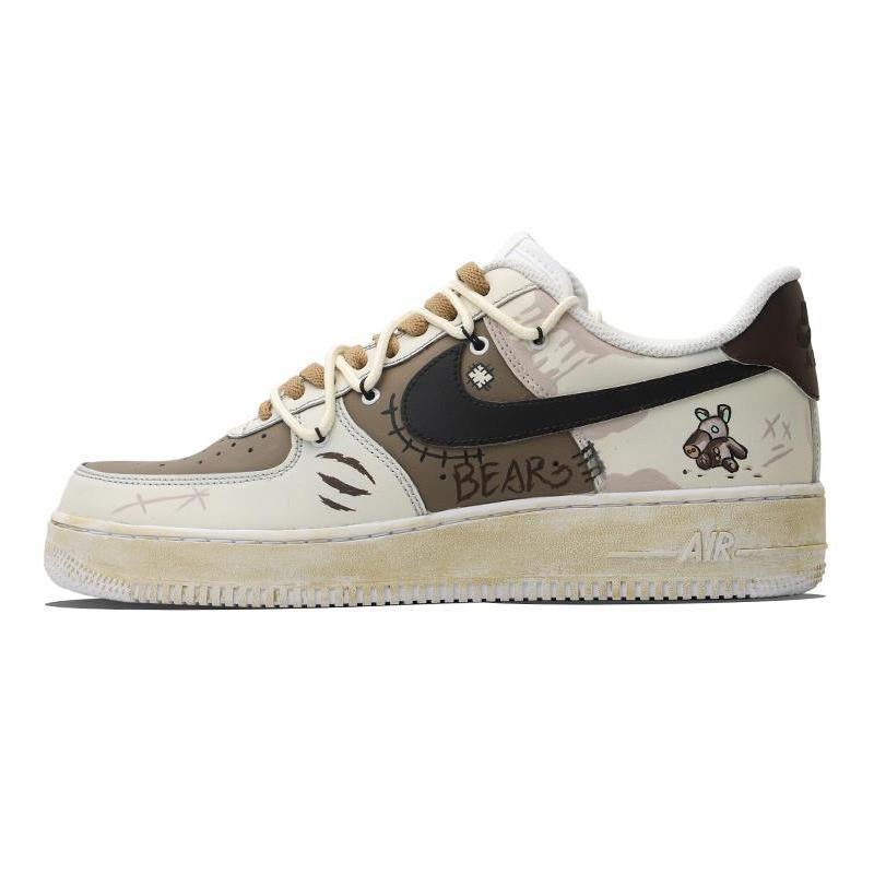 Beige and brown doll-themed custom sneakers for men