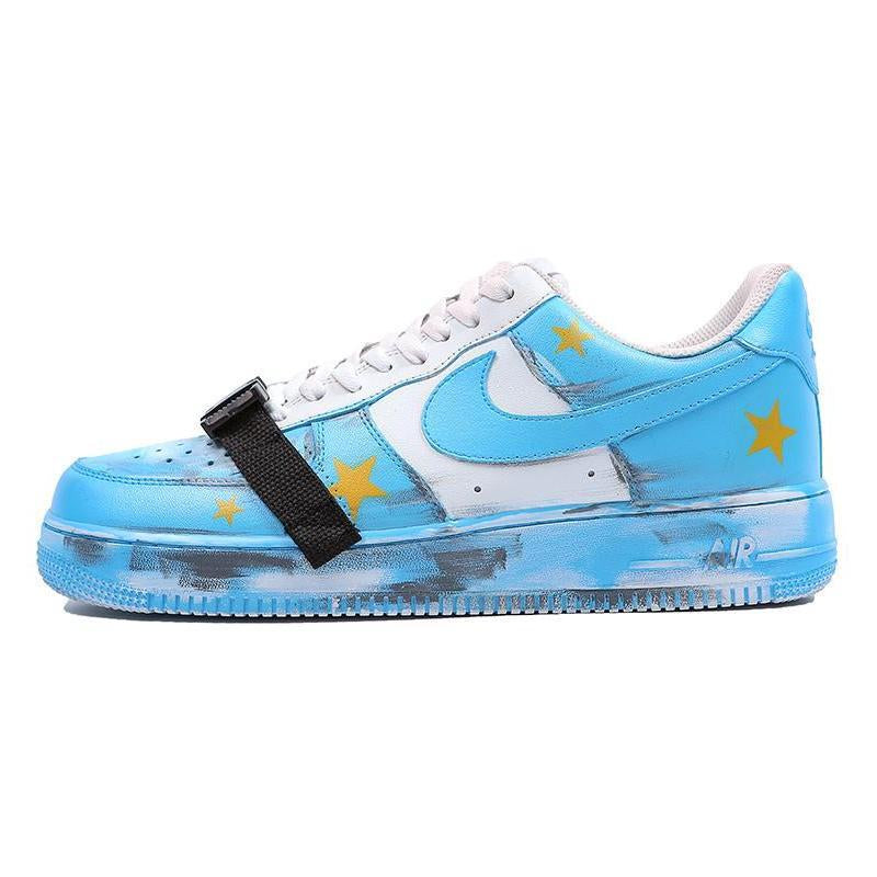 Custom white and blue scratch cards Air Force 1 White/Royal Blue – hand-painted custom sneakers | DiySneakers